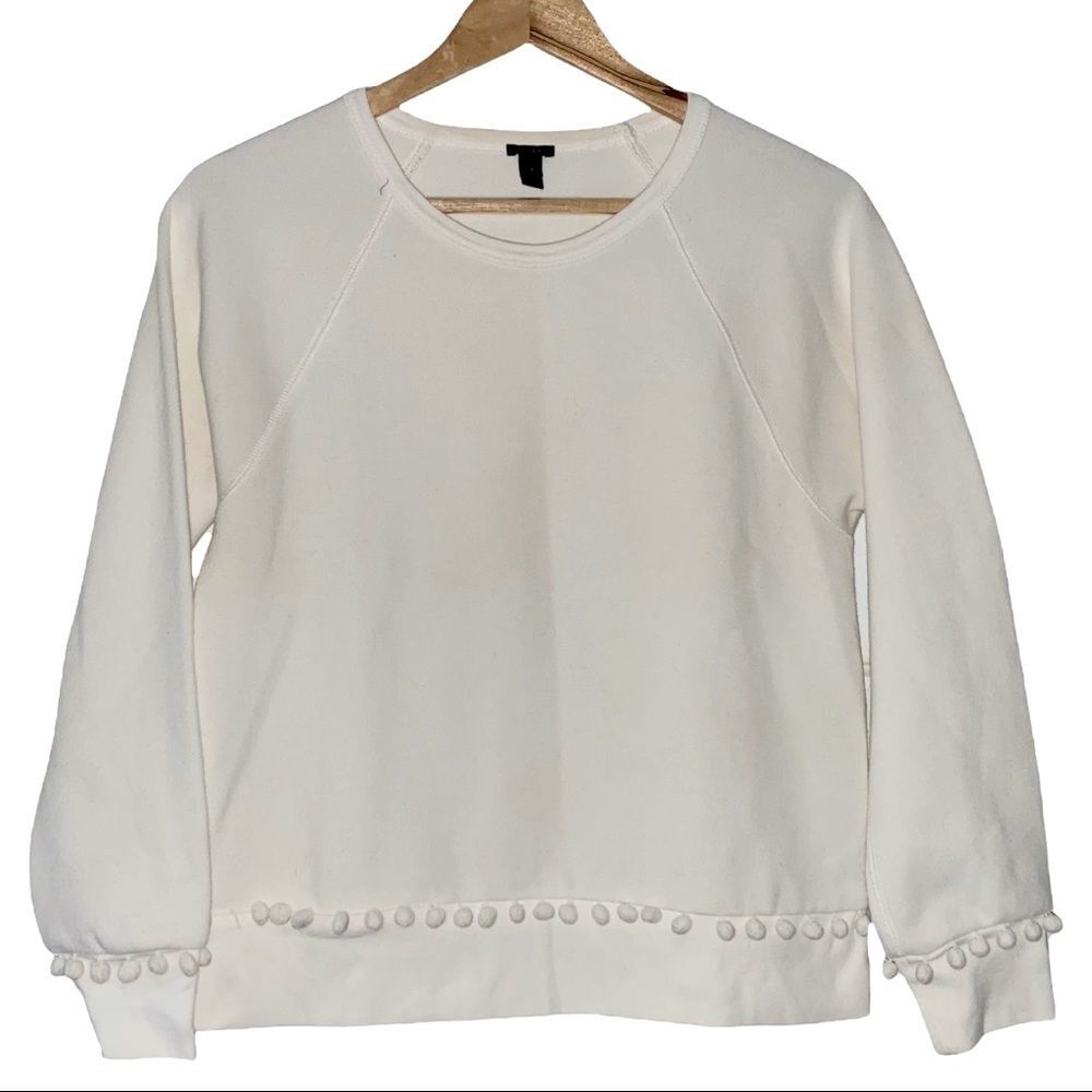 J. Crew Pom Pom Sweatshirt Pullover Ivory Top Sz S